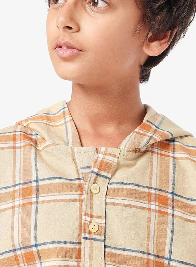 بونكيدز Boy's shirts in regular fit beige colour cotton fabric embellished pattern pull over closure woven weave type round collar type round neckline half sleeve length button down upper body wear type suitable for casual occasions – timeless style with a playful twist!