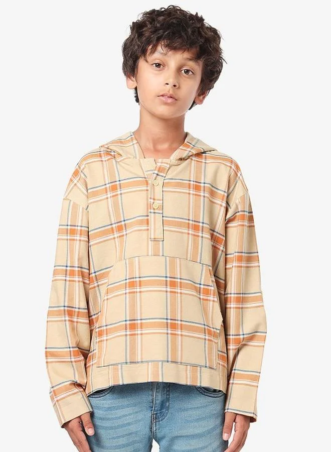 بونكيدز Boy's shirts in regular fit beige colour cotton fabric embellished pattern pull over closure woven weave type round collar type round neckline half sleeve length button down upper body wear type suitable for casual occasions – timeless style with a playful twist!
