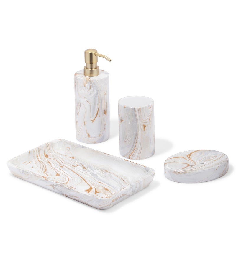 OBSESSIONS Set of 4 Pc Polyresin Bathroom Set, Brown - Image 2