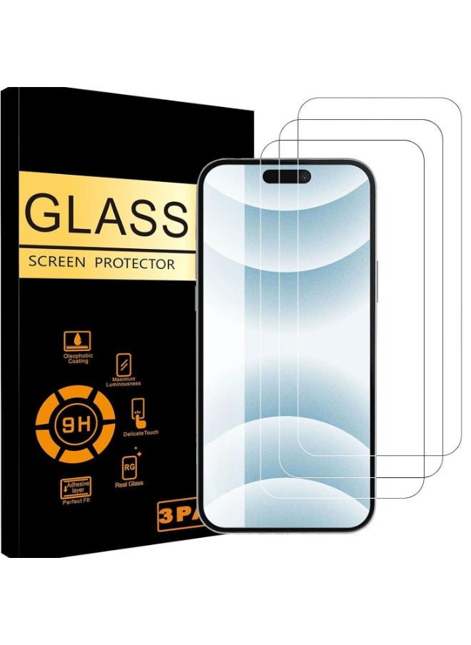 ماركة غير محددة واقي شاشة زجاجي مقوى 9H لهاتف iPhone 16 Pro Max، عبوة من 3 قطع، شفاف للغاية، مقاوم للخدش، مضاد لبصمات الأصابع، مناسب للحافظات، يتضمن أدوات التثبيت  - Image 1