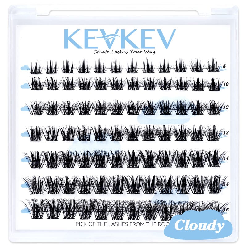 KevKev Lash Clusters 84 Pcs Cluster Lashes Eyelash Clusters DIY Cluster Eyelash Extensions Individual Lashes Thin Band & Soft(Cloudy,C-8-16mix) - Image 1