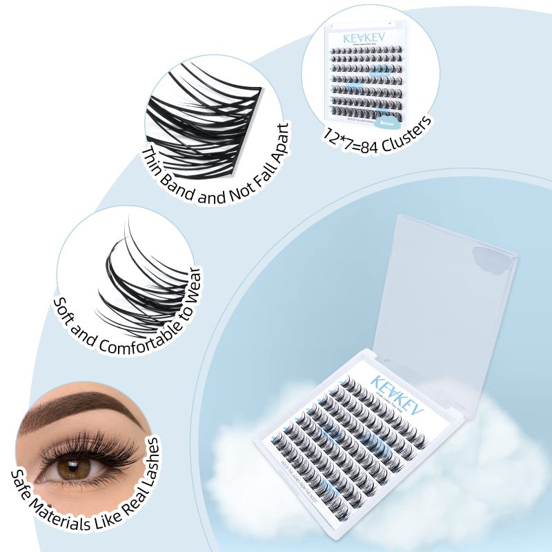 KevKev Lash Clusters 84 Pcs Cluster Lashes Eyelash Clusters DIY Cluster Eyelash Extensions Individual Lashes Thin Band & Soft(Cloudy,C-8-16mix) - Image 2