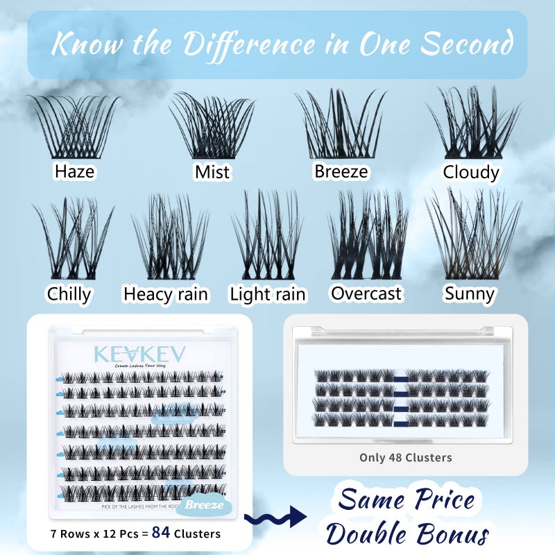 KevKev Lash Clusters 84 Pcs Cluster Lashes Eyelash Clusters DIY Cluster Eyelash Extensions Individual Lashes Thin Band & Soft(Cloudy,C-8-16mix) - Image 4