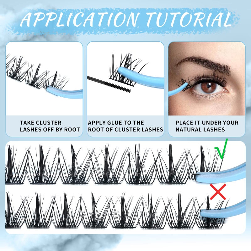 KevKev Lash Clusters 84 Pcs Cluster Lashes Eyelash Clusters DIY Cluster Eyelash Extensions Individual Lashes Thin Band & Soft(Cloudy,C-8-16mix) - Image 5