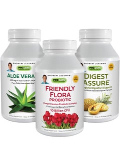 Andrew Lessman Complete Digestion Kit - 270 Capsules - 3-Product Bundle: 30 Capsules Each of Digest Assure, Aloe Vera-200 and Friendly Flora Probiotic, for Targeted Support to The Digestive System  - Image 1