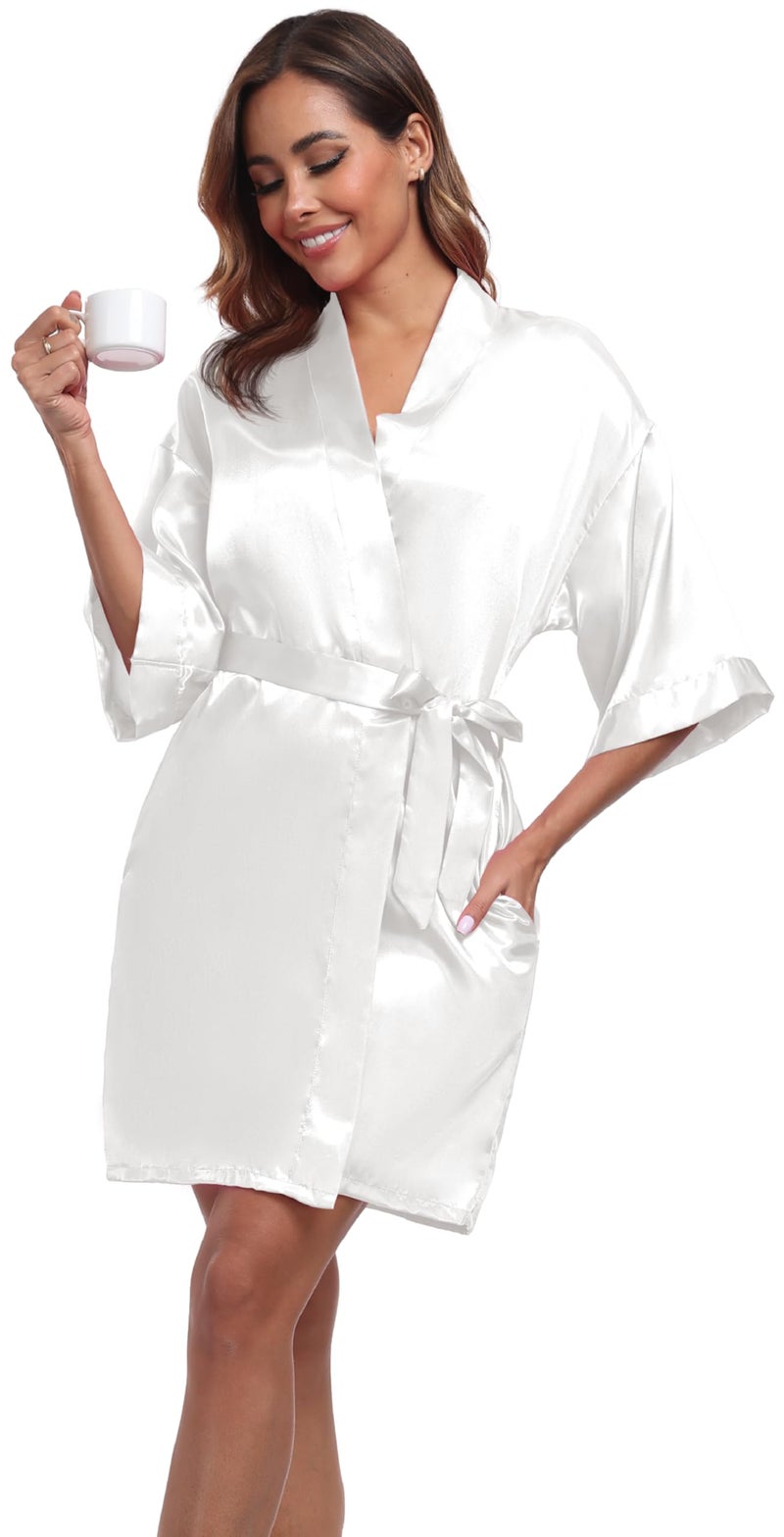 Goodmansam Womens Simplicity Stlye Bridesmaid Wedding Party Kimono Robes, Short, Medium, Pure White4,Pure White4,Medium - Image 2