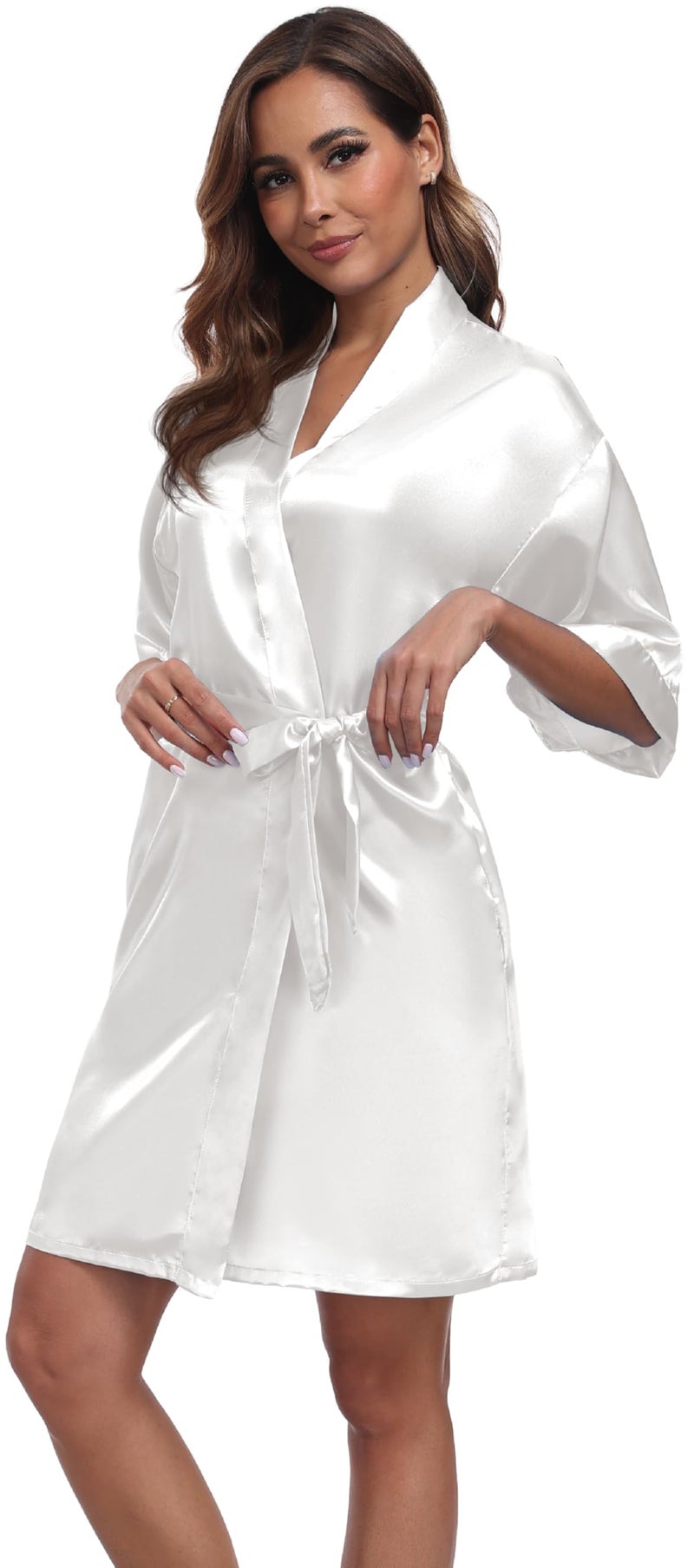 Goodmansam Womens Simplicity Stlye Bridesmaid Wedding Party Kimono Robes, Short, Medium, Pure White4,Pure White4,Medium - Image 3