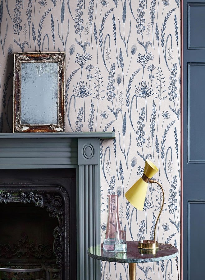 JiffDiff Peel and Stick Wallpaper Farmhouse Vintage Floral Contact Paper Wheat Meadow Removable Self Adhesive Wallpaper Blue and White (14.2 sq.ft) - Image 3