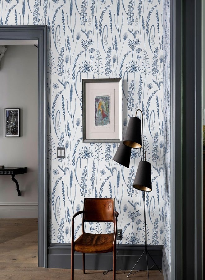 JiffDiff Peel and Stick Wallpaper Farmhouse Vintage Floral Contact Paper Wheat Meadow Removable Self Adhesive Wallpaper Blue and White (14.2 sq.ft) - Image 5