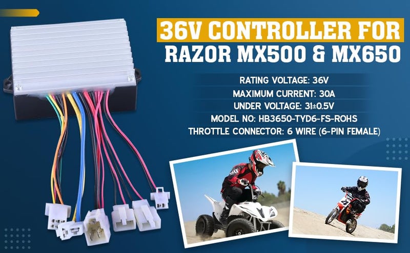 Precision Auto Products 36V Controller for Razor MX500 - Premium Replacement Control Module for MX500 (V21+), MX650 (V14+), McGrath SX500, EcoSmart Electric Scooter - Module HB3650-TYD6-FS-ROHS - W15165070015 - MX500 Parts - Image 3
