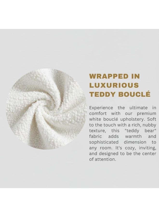 زد إتش للأثاث كرسي طعام مودرن بوبلي | تنجيد قماش تيدي أبيض، ظهر منحني، أرجل معدنية ذهبية | كرسي مميز أنيق لغرفة الطعام أو خزانة الملابس أو المكتب - Image 3