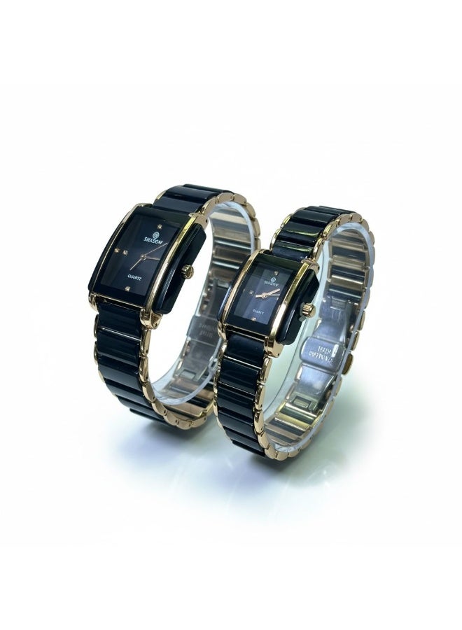 SHADOW Prestige Duo SD0878 Couple Watch Set Quartz Stainless Steel Black Dial Gold Tone Men & Women Wristwatch - Image 2
