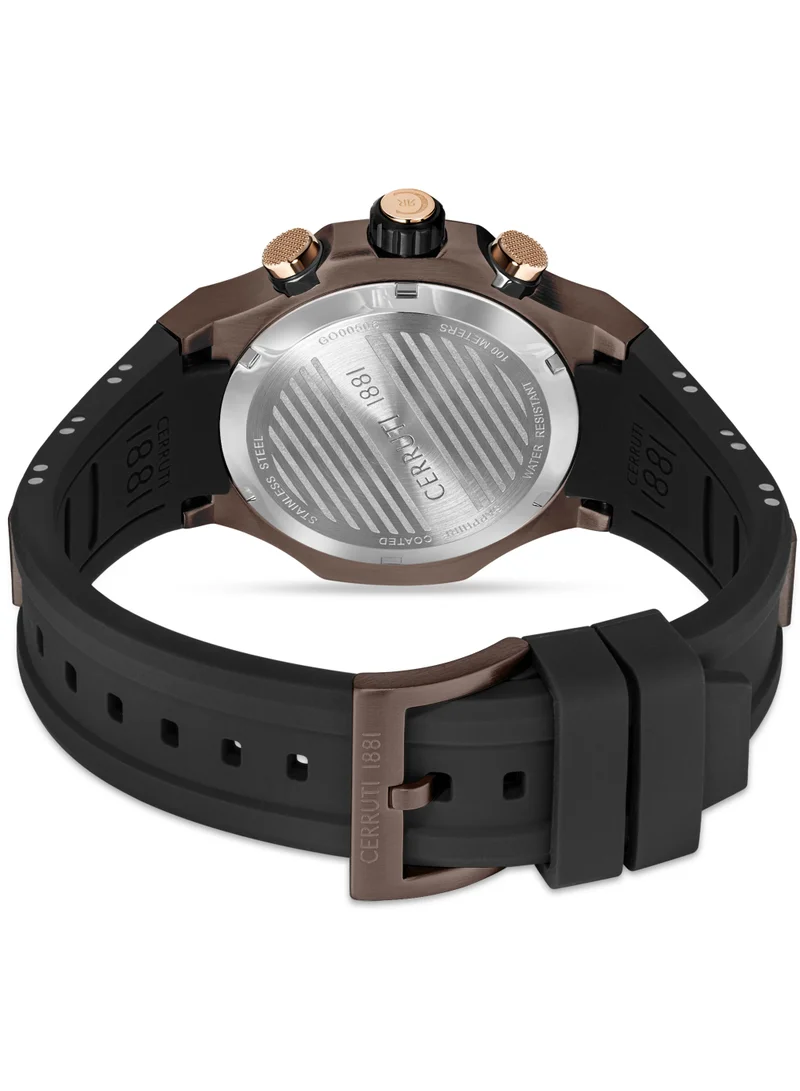 شيروتي 1881 Men's Lucardo 43mm Chronograph Men's Watch with Brown Dial & Black Silicone Strap