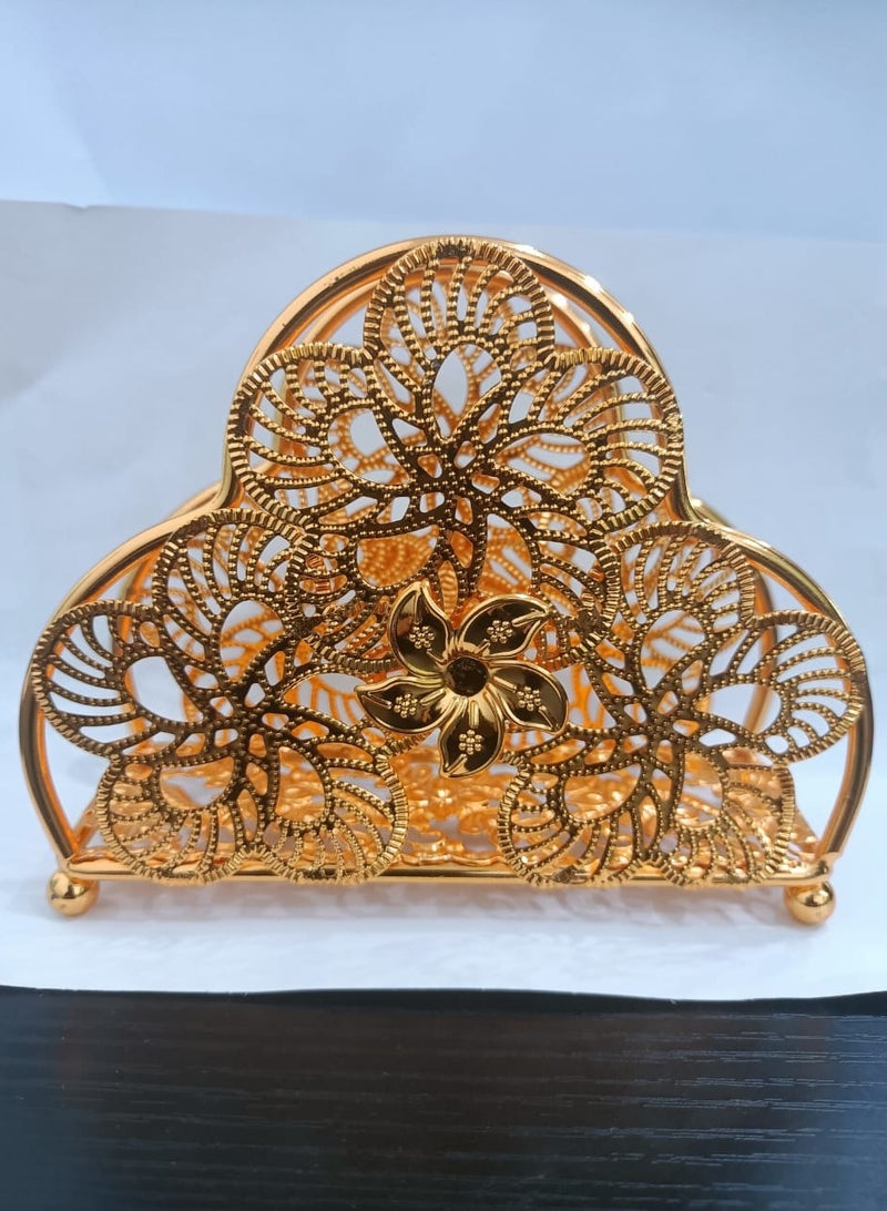 Gold Steel Iron Artistic Design Tissue Holder, Desktop Paper Towel Dispenser - Image 2