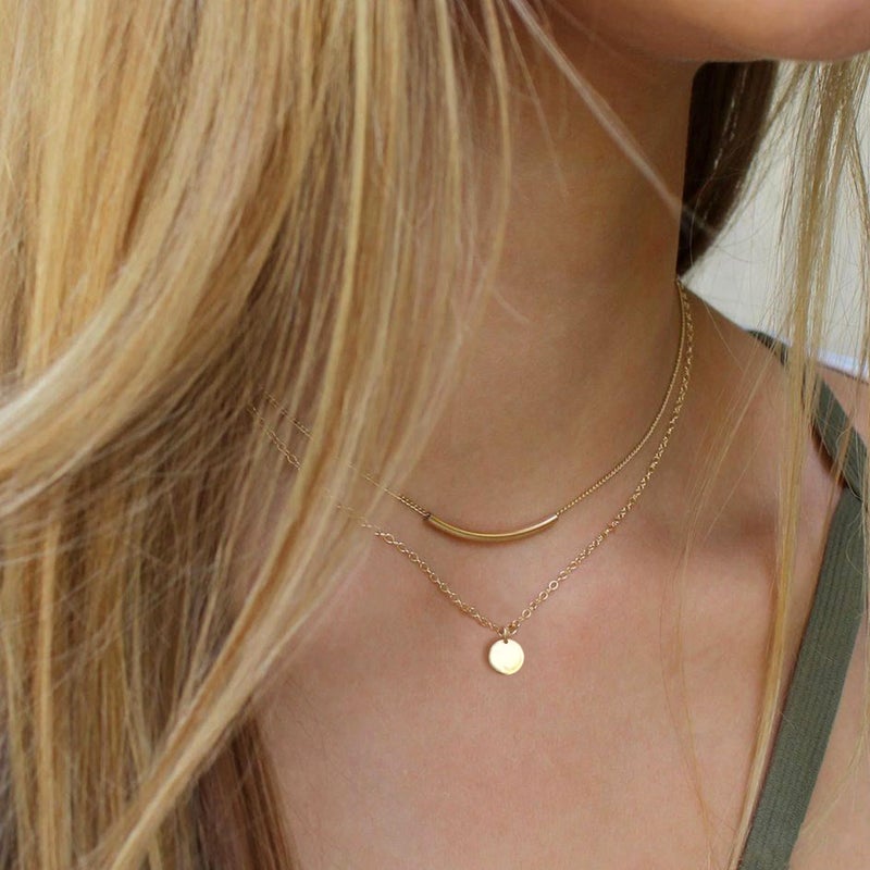 Aisansty Layered Coin Tube Pendant Choker Necklaces for Women Dainty Gold Plated Layering Chain Necklace Set - Image 4