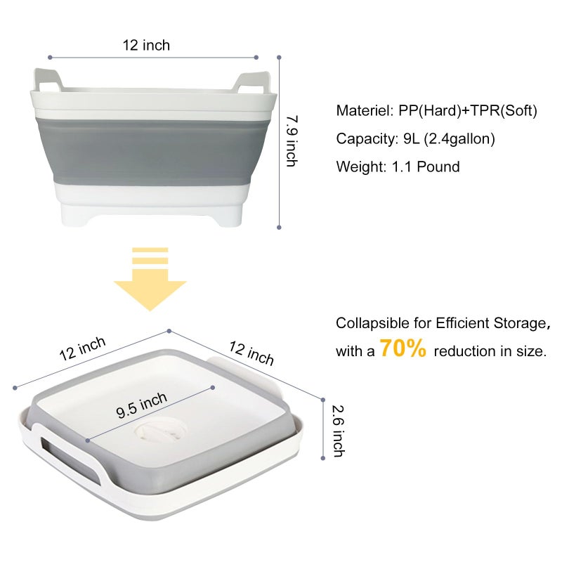 Detsuk Detsuk Collapsible Dish Tub 9L-Collapsible Basin Bucket Portable Sink-Outdoor Multiuse Foldable Sink Tub Wash Dish Basin for Kitchen Sink RV Camping  - Image 2