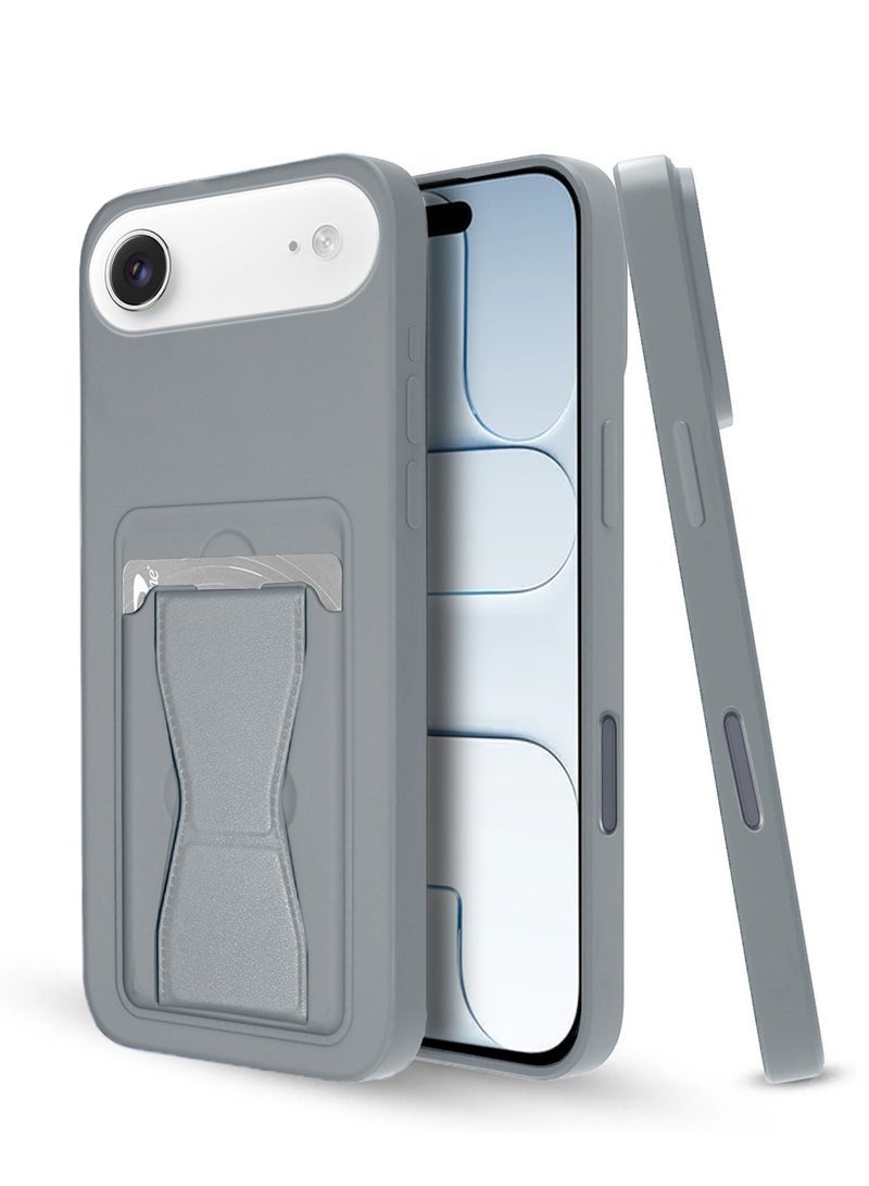 ELTRAZONE iPhone Air 5G 2025 Silicone TPU Case with Card Holder & Hand Grip | Shockproof Protective Slim Wallet Cover with Kickstand Function & Secure Grip (MCHPSN) - Grey - Image 1