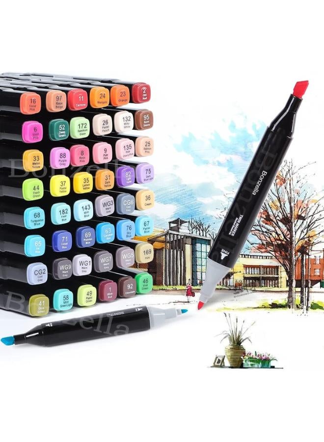 Touch Dual Tip Colorful Art Markers Sketch Pens 48 Colours with Carrying Case for Painting Sketching Calligraphy Drawing -Alcohol Brush Markers Twin Head Permanent Colouring Marker Pens for Kids Adult
