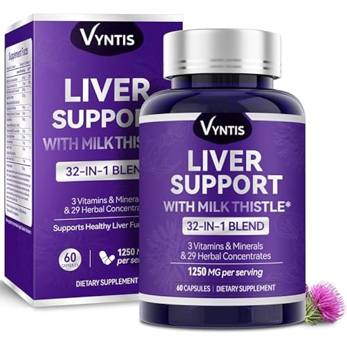 32-in-1 Liver Cleanse Detox & Repair - Liver Support Supplement with Milk Thistle, Artichoke Extract, Dandelion Root & Beetroot Powder for Liver Health - 1250mg per Serving (60 Capsules) - Image 1