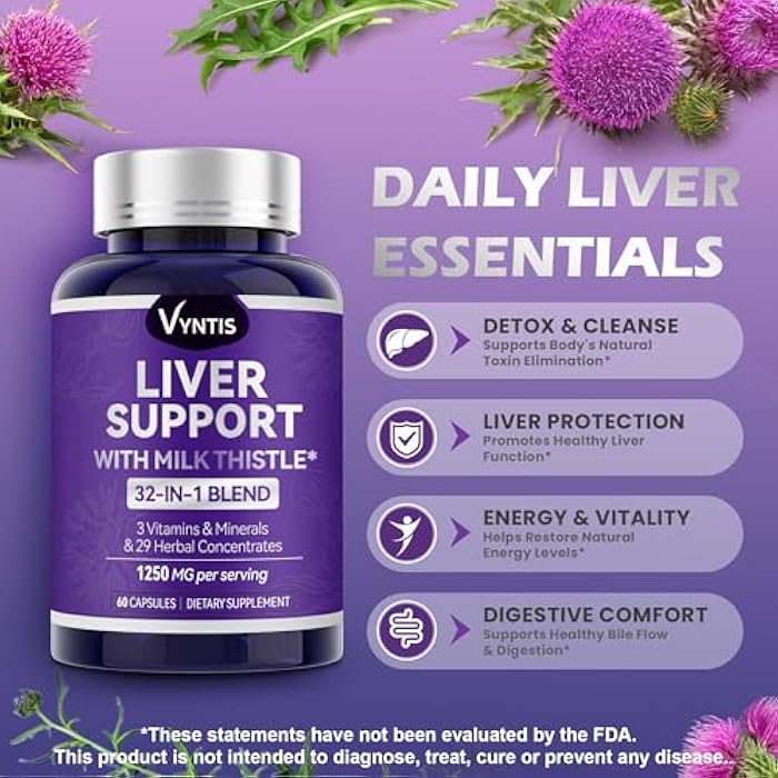 32-in-1 Liver Cleanse Detox & Repair - Liver Support Supplement with Milk Thistle, Artichoke Extract, Dandelion Root & Beetroot Powder for Liver Health - 1250mg per Serving (60 Capsules) - Image 4