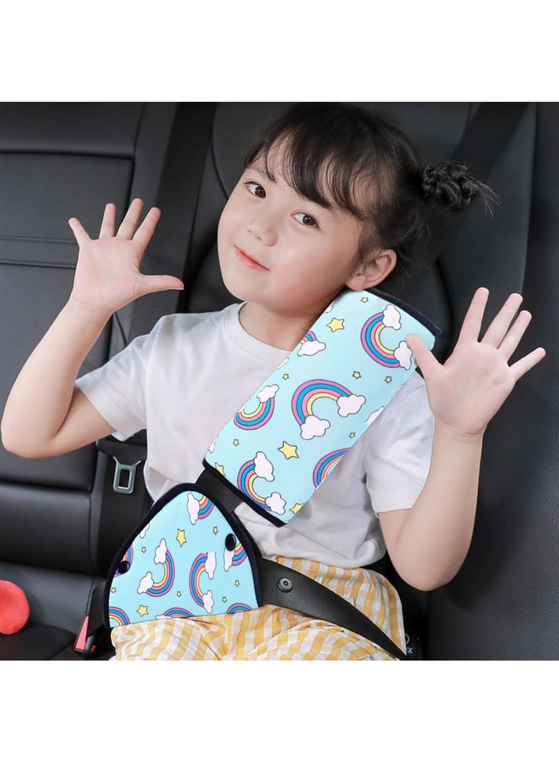 KASTWAVE Car Seat Belt Pads, Seat Belt Covers for Kids, 2 PCS Universal Car Safety Seat Belt Pillow, with Seatbelt Strap Cover, Car Seat Accessories Seat Belt Cover Shoulder Pads for Kids (Rainbow Pattern)  - Image 1