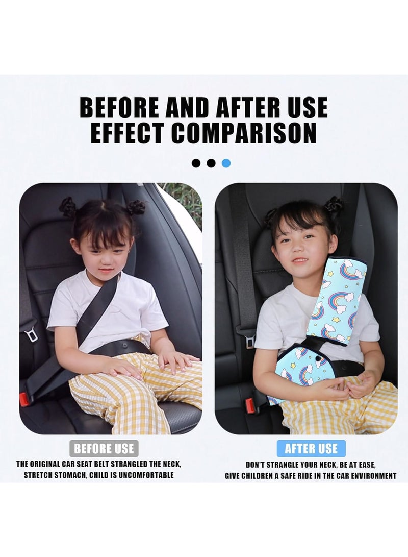 KASTWAVE Car Seat Belt Pads, Seat Belt Covers for Kids, 2 PCS Universal Car Safety Seat Belt Pillow, with Seatbelt Strap Cover, Car Seat Accessories Seat Belt Cover Shoulder Pads for Kids (Rainbow Pattern)  - Image 2