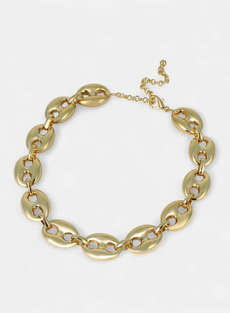 Sohi  Women The Chunky Coffee-Bean Chain Necklace | California  Colour | One-Size | Metallic Alloy Material | Lobster Clasp Closure | Necklace For Casual & Evening Wear for Women | Best Price UAE