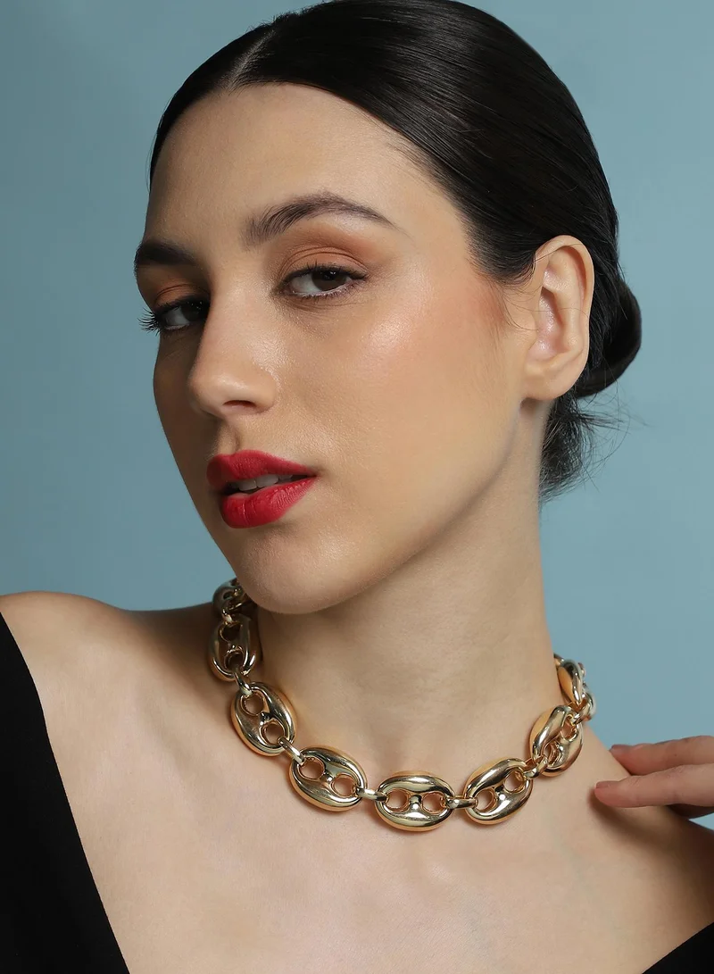 Sohi  Women The Chunky Coffee-Bean Chain Necklace | California  Colour | One-Size | Metallic Alloy Material | Lobster Clasp Closure | Necklace For Casual & Evening Wear for Women | Best Price UAE