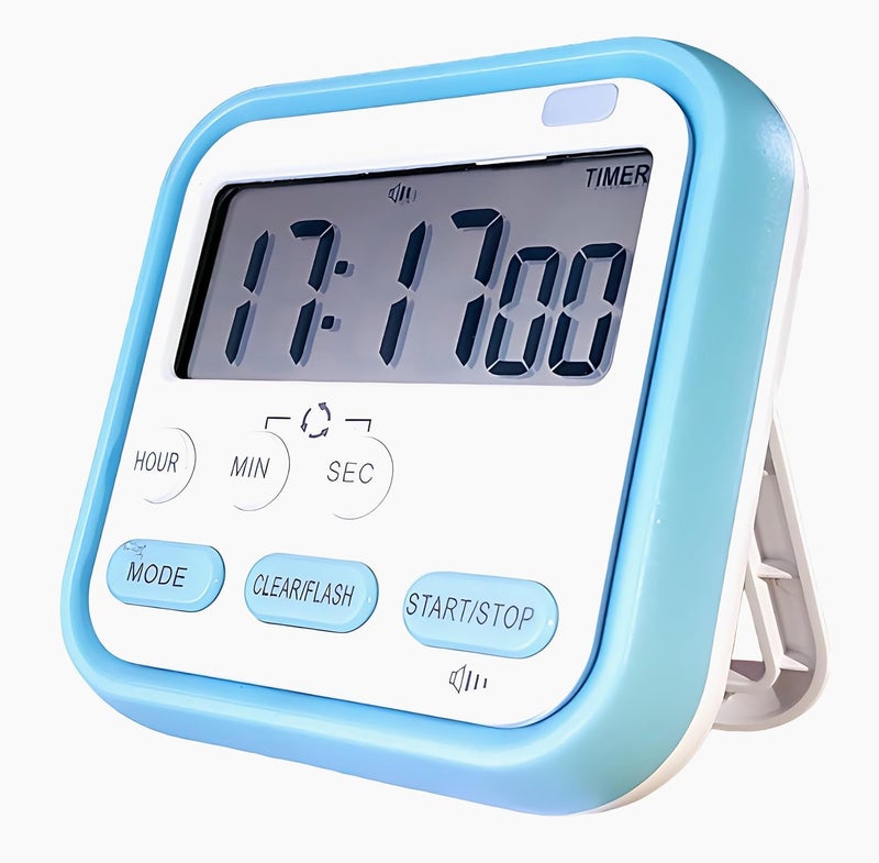 Rugmi Digital Kitchen Timer with 24-Hour Clock, Alarm Switch, Memory Function, Count Up & Down, Magnetic Back, Loud Alarm, LCD Display for Cooking, Study, Sports, Classroom (Blue) - Image 1