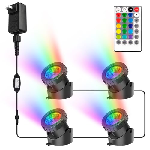 CREPOW RGB Pond Lights with Timer, LED Underwater Submersible Colorful Landscape Spotlights, 98ft Remote Control IP68 Waterproof Fountain Lights for Fish Aquarium Tank Garden Yard Pool (Set of 4) - Image 1