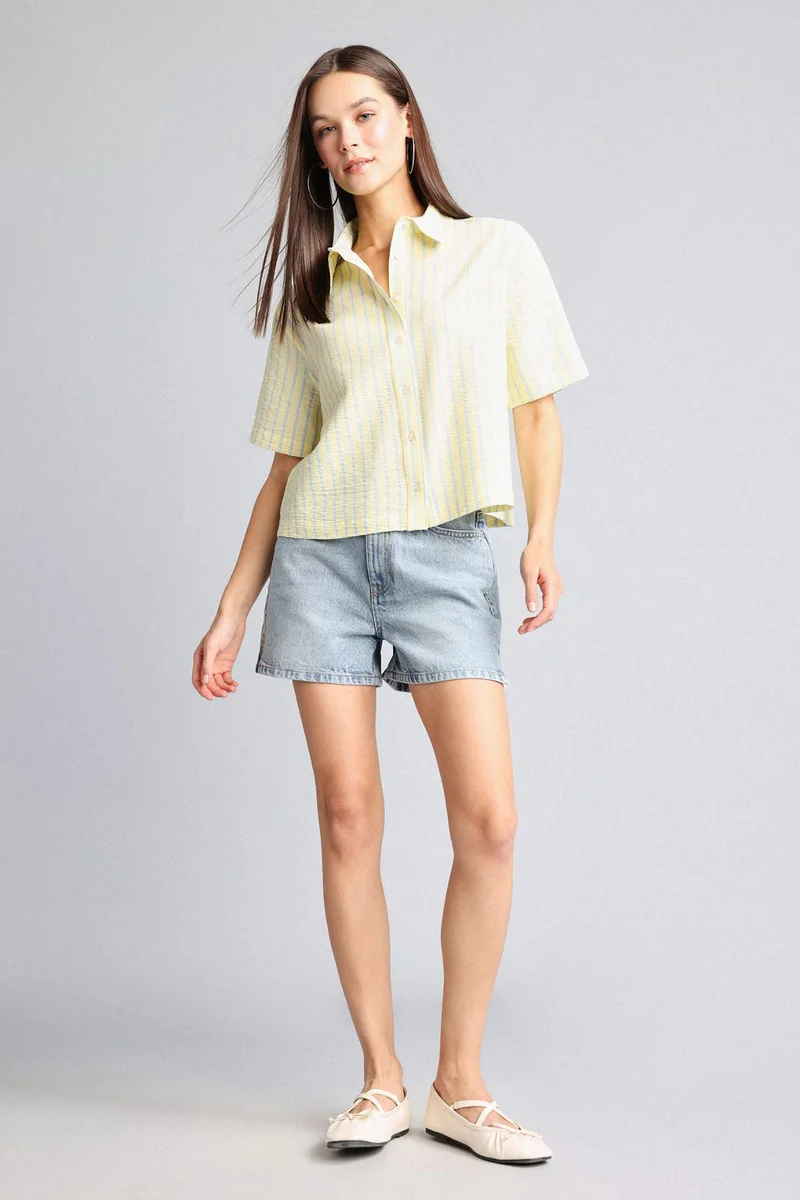 ديفاكتو Boxy Fit Shirt Collar Short Sleeve Shirt