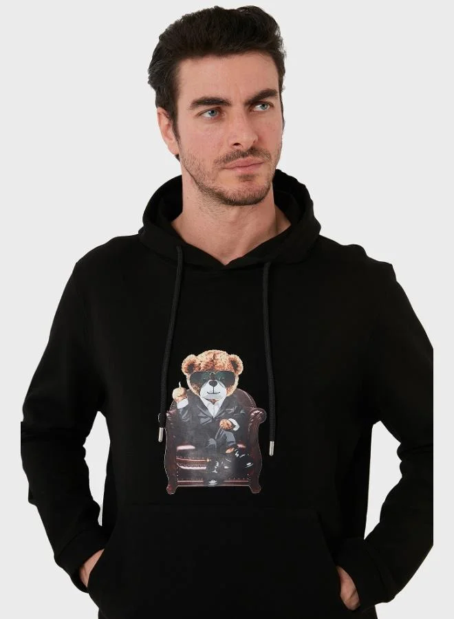 Buratti Buratti Cotton Regular Fit Printed Hooded Sweatshirt with Kangaroo Pocket for Men SWEAT 6141005B