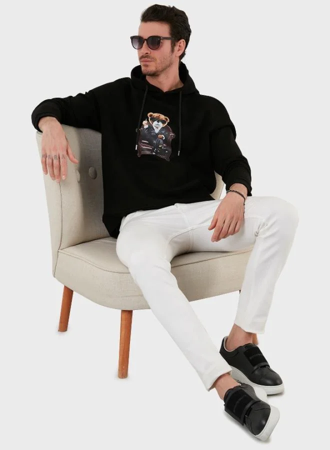 Buratti Buratti Cotton Regular Fit Printed Hooded Sweatshirt with Kangaroo Pocket for Men SWEAT 6141005B