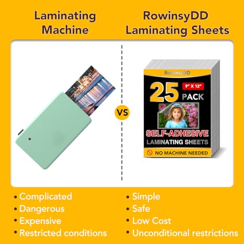 RowinsyDD 25 Pack Self Adhesive Laminating Sheets, 9 X 12 Inch, Clear Sticker Laminate Sheets Waterproof for Documents, Photos, No Machine Needed Heatless Durable - Image 4
