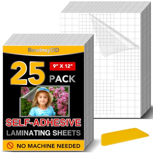 RowinsyDD 25 Pack Self Adhesive Laminating Sheets, 9 X 12 Inch, Clear Sticker Laminate Sheets Waterproof for Documents, Photos, No Machine Needed Heatless Durable - Image 1