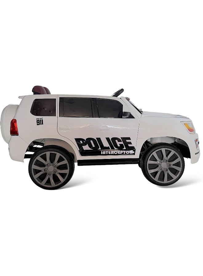 البدر سيارة شرطة كهربائية كبيرة مزودة ببابين وبطارية وتعمل بجهاز تحكم عن بعد ويمكن للأطفال ر0كوبها وقيادتها، بطارية 12 فولت (أبيض)، من البدر - Image 3