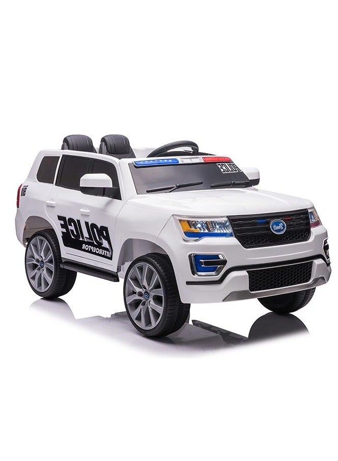 البدر سيارة شرطة كهربائية كبيرة مزودة ببابين وبطارية وتعمل بجهاز تحكم عن بعد ويمكن للأطفال ر0كوبها وقيادتها، بطارية 12 فولت (أبيض)، من البدر - Image 1