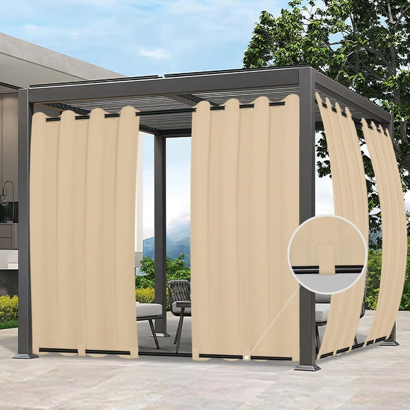 Easy-Going Outdoor Curtains Waterproof Windproof Weatherproof Curtain for Patio, Cabana, Porch, Pergola and Gazebo, Grommet Top and Tab Bottom Drape, 1panel, 54x84 inch, Beige - Image 1
