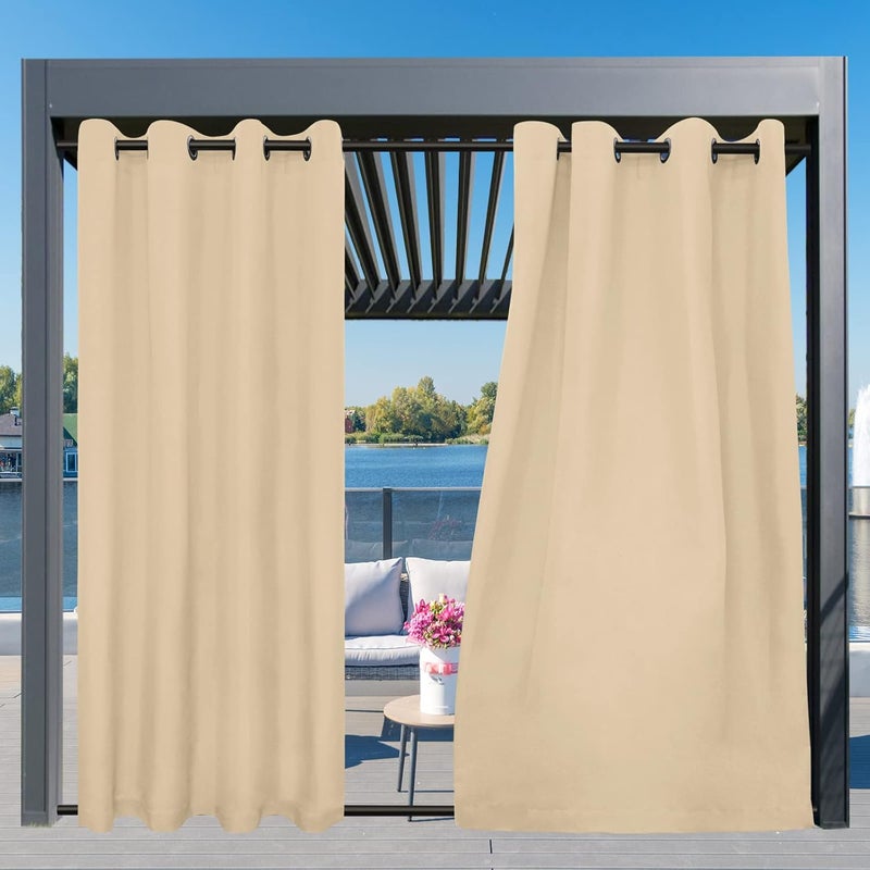 Easy-Going Outdoor Curtains Waterproof Windproof Weatherproof Curtain for Patio, Cabana, Porch, Pergola and Gazebo, Grommet Top and Tab Bottom Drape, 1panel, 54x84 inch, Beige - Image 3
