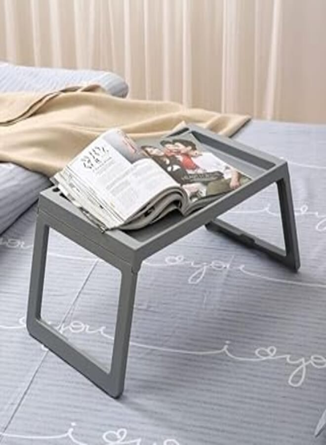 Generic Foldable Bed Tray with Foldable Legs, Multipurpose Bed Tray with Tablet Slot, Cable Slot, 5kg Load for Laptop, Tablet, Reading, Writing, Eating (Grey) 