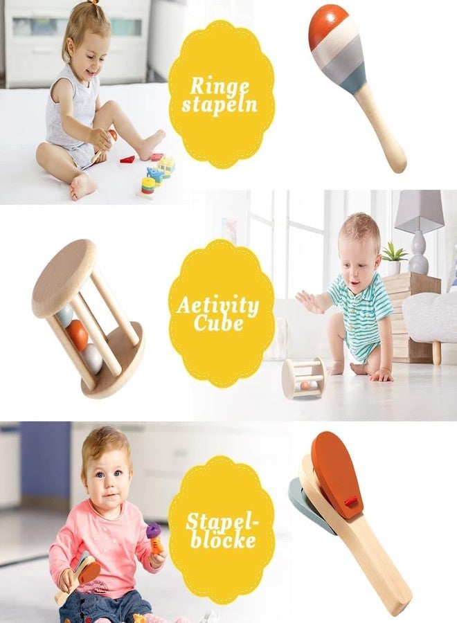RALTS Musical Instruments for Children, Pack of 5, Wooden Toy, Montessori Toy, Trumpet, Castanets, Maracas, Cage Rattles, Ring Rattles, Baby Music from 1 2 3 Years - Image 3
