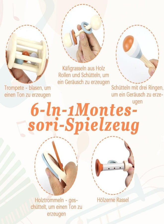 RALTS Musical Instruments for Children, Pack of 5, Wooden Toy, Montessori Toy, Trumpet, Castanets, Maracas, Cage Rattles, Ring Rattles, Baby Music from 1 2 3 Years - Image 4
