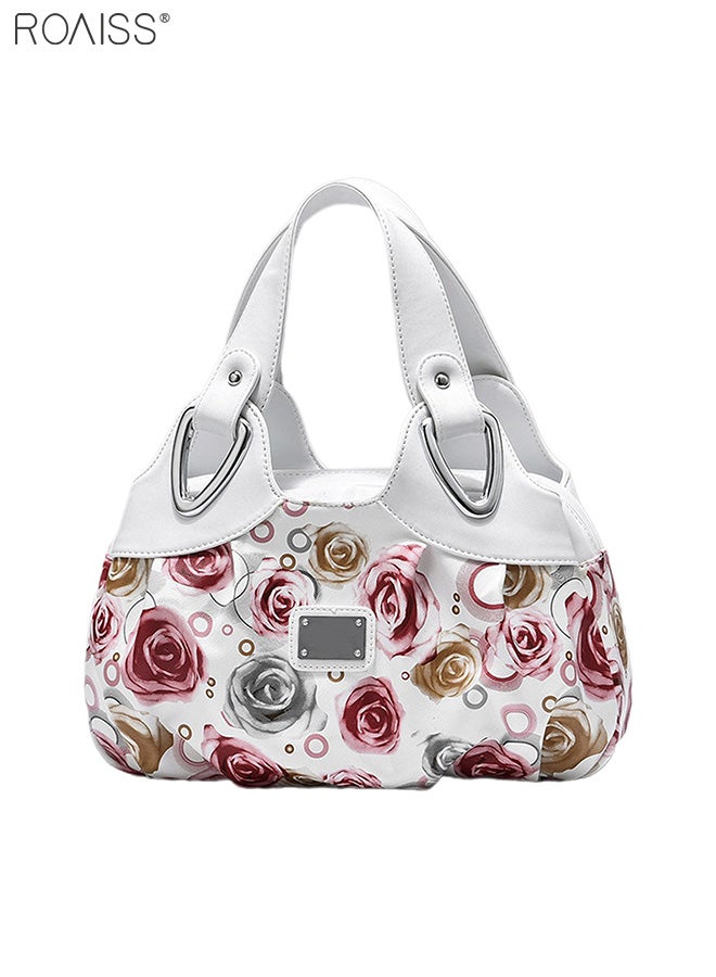 roaiss Women's PU Leather Handbag Fashion Ink Printing Pleated Large Capacity Messenger Bag  - Image 3
