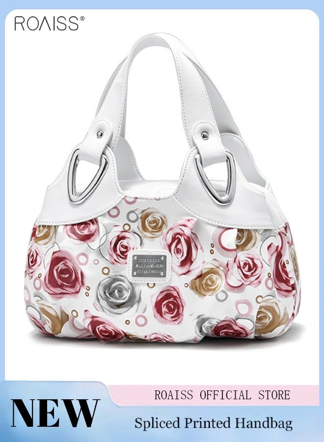 roaiss Women's PU Leather Handbag Fashion Ink Printing Pleated Large Capacity Messenger Bag  - Image 1