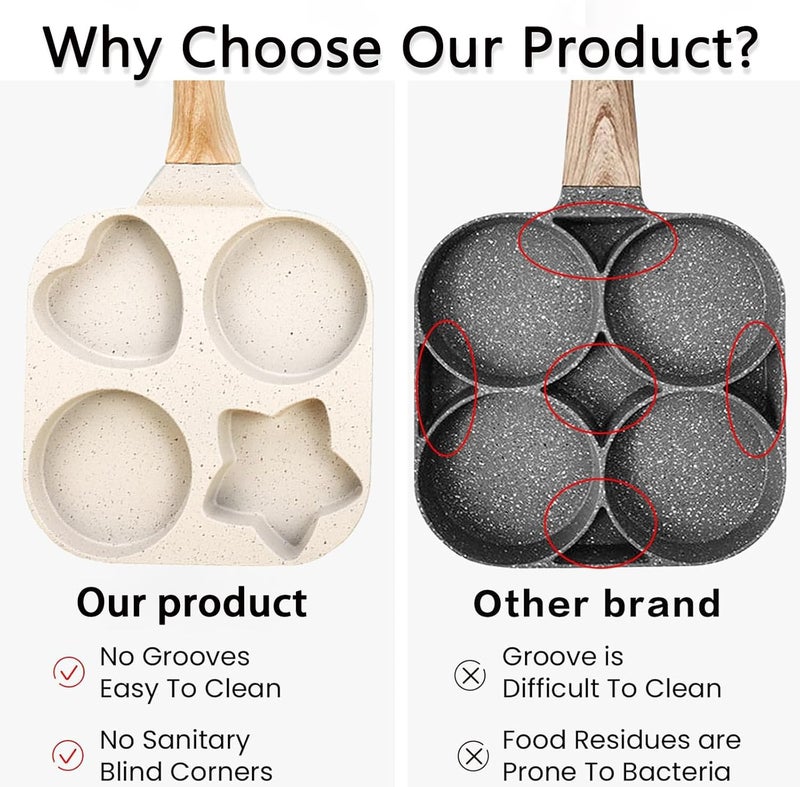 JUSTUP Nonstick 4-Cup Divided Grill Skillet, 7.5 Inch Healthy Granite Egg Frying Pan with Anti-scald Handle, Breakfast Skillet for Eggs, Pancakes, Bacon (White) - Image 4