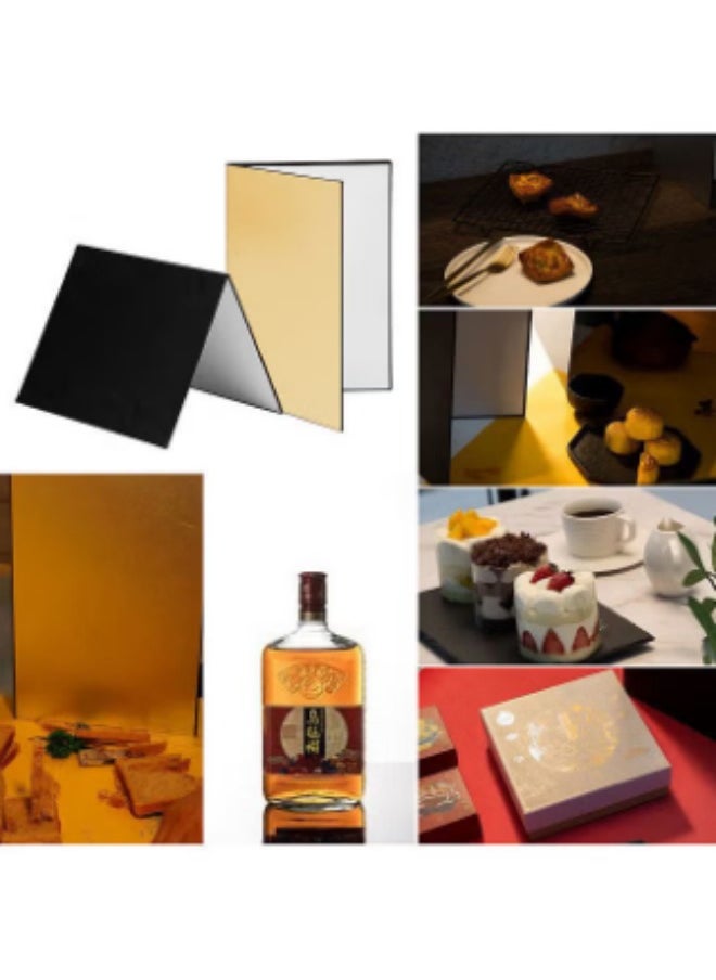 HALAMODO 3-in-1 Photography Cardboard Paperboard Folding Photography Reflector Diffuser Board (Black + White + Golden) for Still Life Product Food Photo Shooting, A4 Size  - Image 5