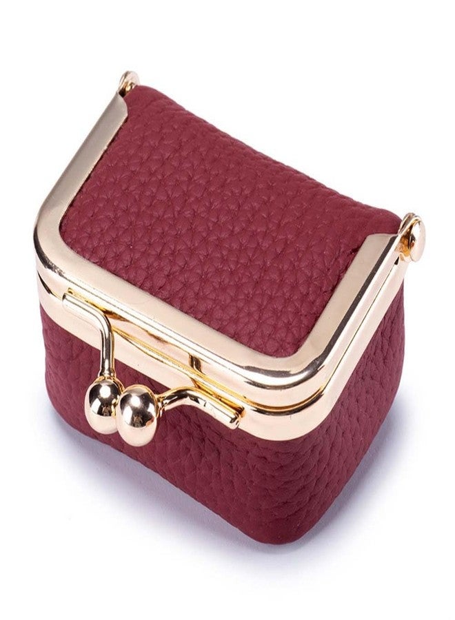 LINXI Mini Leather Jewelry Box, Portable Vintage-Inspired Genuine Leather Coin Purse Jewelry Case with Kiss Lock for Earring/Ring/Necklace/Bracelet (Red) - Image 1