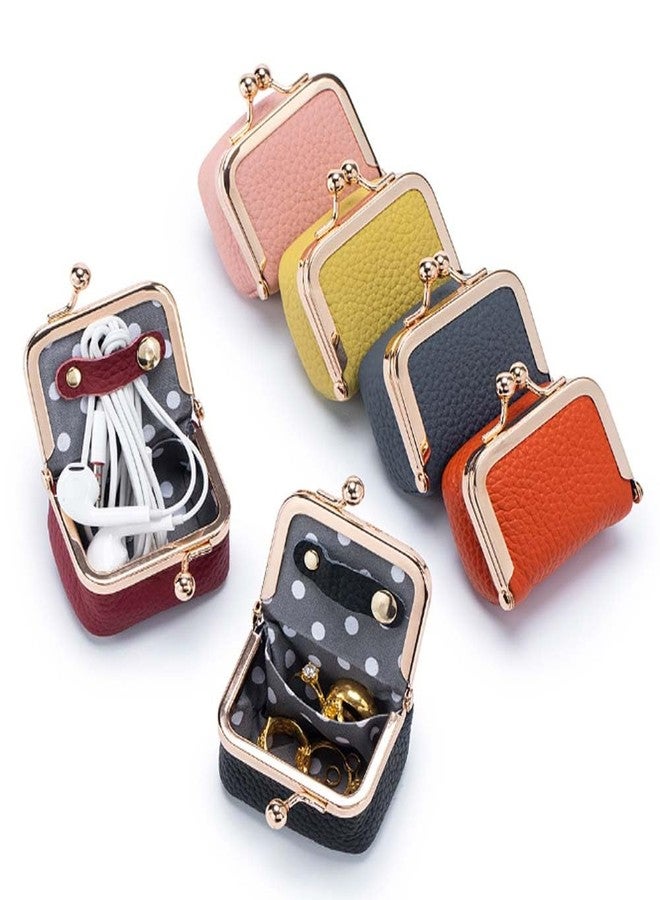 LINXI Mini Leather Jewelry Box, Portable Vintage-Inspired Genuine Leather Coin Purse Jewelry Case with Kiss Lock for Earring/Ring/Necklace/Bracelet (Red) - Image 3