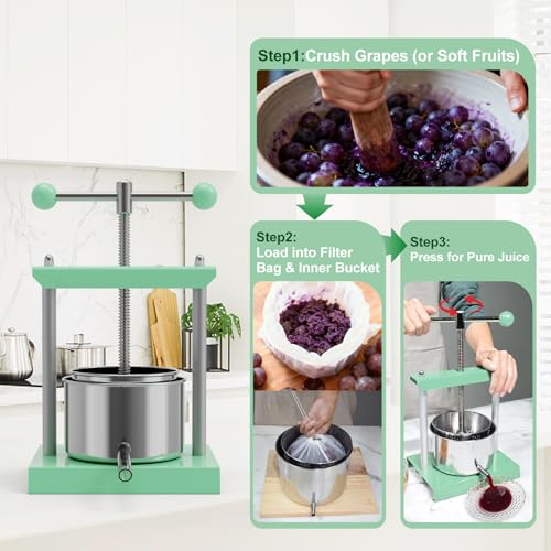 EJWOX 1.6 Gallon Manual Press - Professional Stainless Steel Fruit & Vegetable Juicer with Filter Bag - Large 6L Capacity Honey Extractor & Cheese Squeezer - Heavy Duty Hand Press for Plant Infusions - Image 5