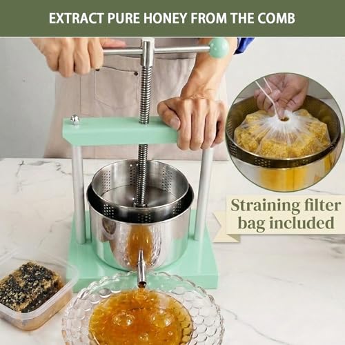 EJWOX 1.6 Gallon Manual Press - Professional Stainless Steel Fruit & Vegetable Juicer with Filter Bag - Large 6L Capacity Honey Extractor & Cheese Squeezer - Heavy Duty Hand Press for Plant Infusions - Image 3